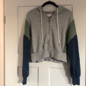 Cropped long sleeve, zip front hoodie